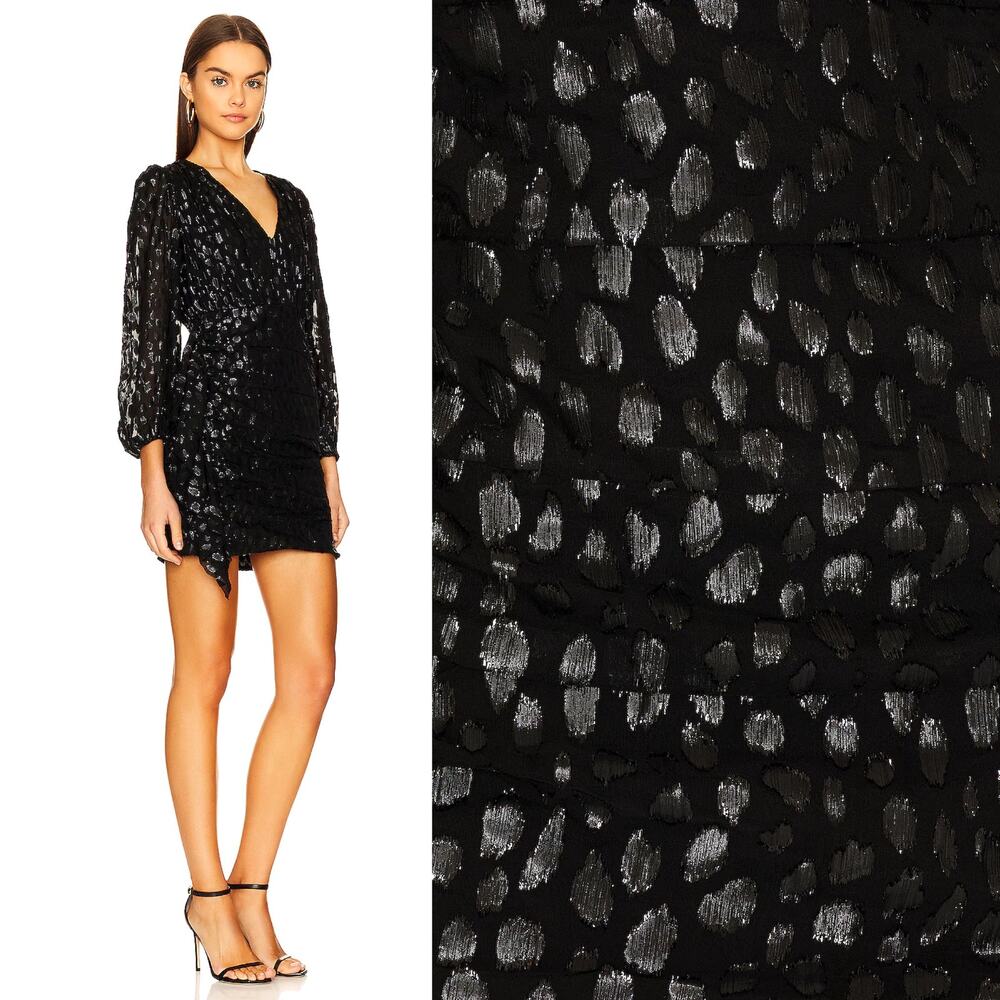 NWT RHODE Bianca Dress Black Metallic Size 2 Long Sleeve V-Neck Ruffles Blouson - Picture 2 of 16